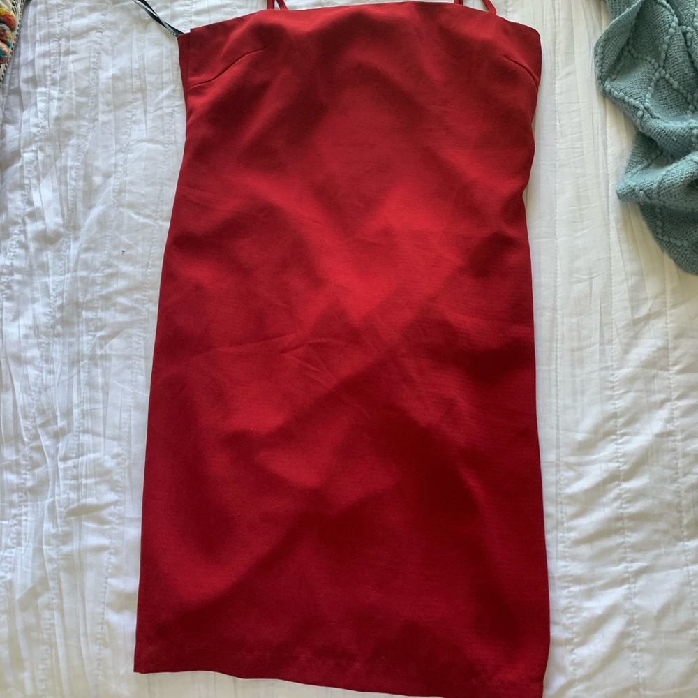 Short open back red dress
